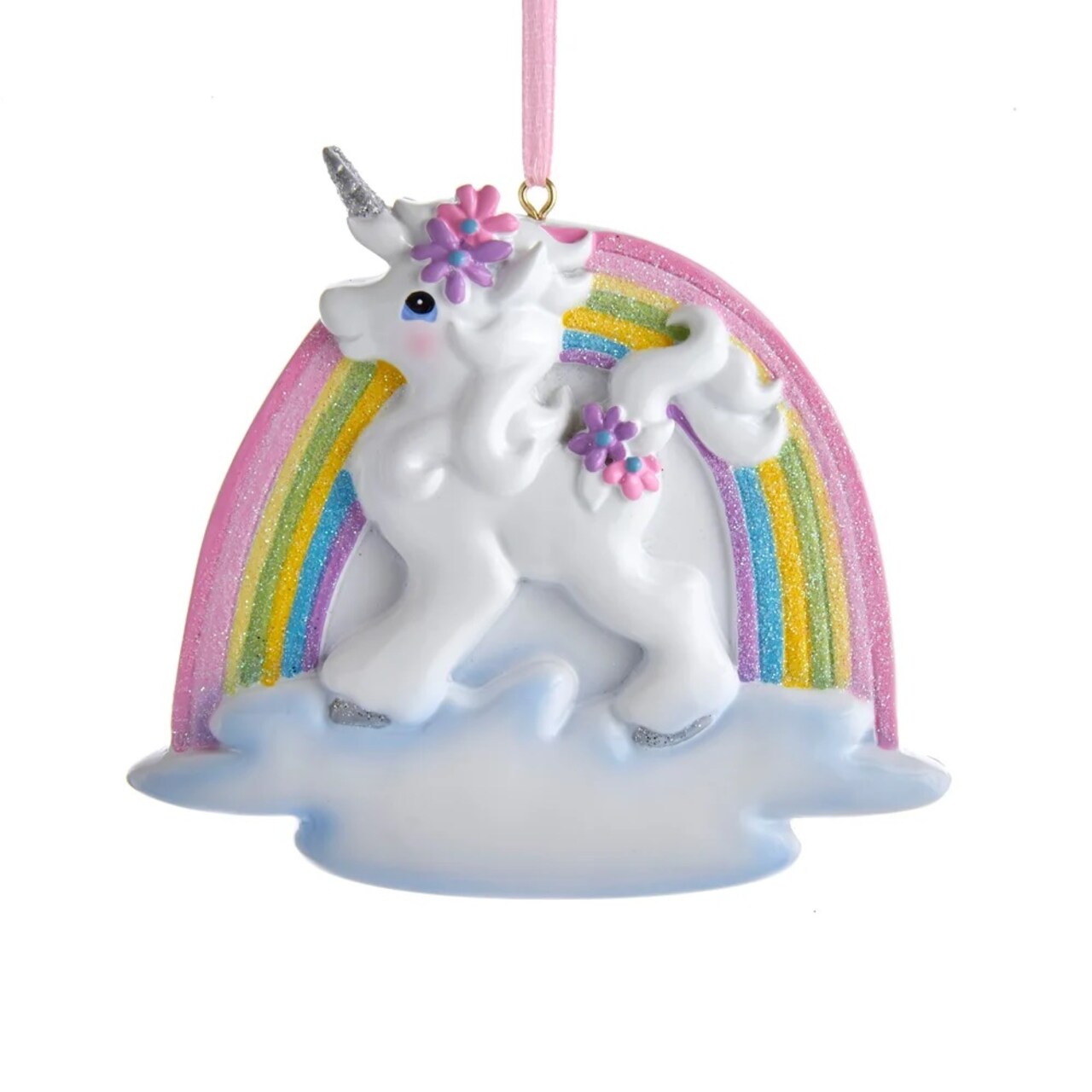 KSA Pack of 12 Unicorn with Glittered Rainbow Christmas Ornaments 4.5"